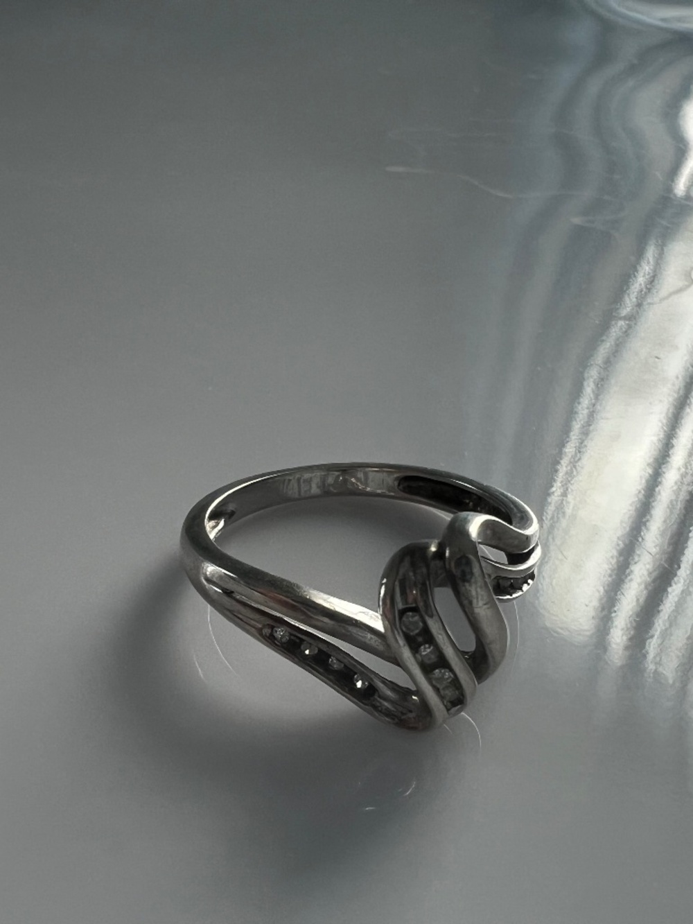 Sterling silver & diamond ring, Size 6.5
